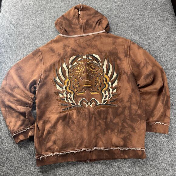 VTG Miskeen Originals Brown Tie-Dye Embroidered Art Zip Hoodie Streetwear Jacket - Picture 1 of 13